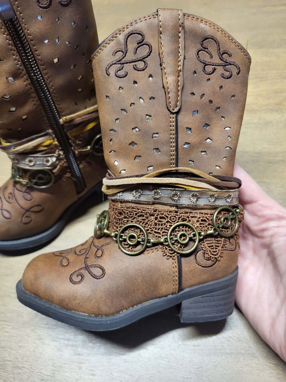 Rodeo Ropers Girls Brown Embroidered Boho Western Boots Size 6M
